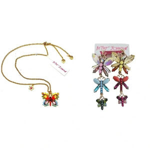 BETSEY JOHNSON SET Love Fest Butterfly Dragonfly Earrings & Necklace NEW NWT